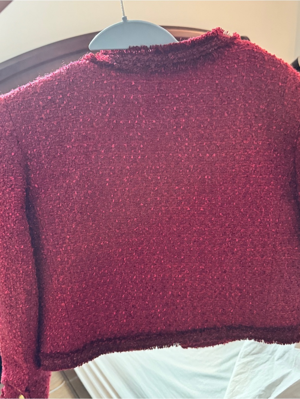 Alice and Olivia Red Bouclé Boxy Jacket with Gold Buttons - Picture 2 of 3